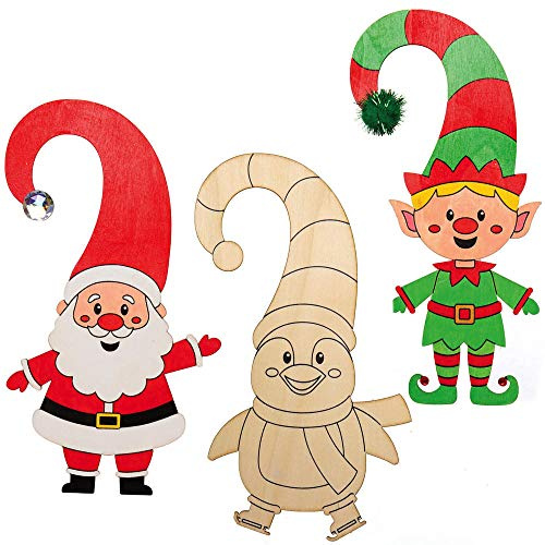 Baker Ross AX487 Weihnachten Figuren Türhänger aus Holz zum Ausmalen Bastelset für Kinder - 5 Stück, Festliche Kreativsets und Bastelbedarf für Kinder zum Basteln und Dekorieren zur Weihnachtszeit