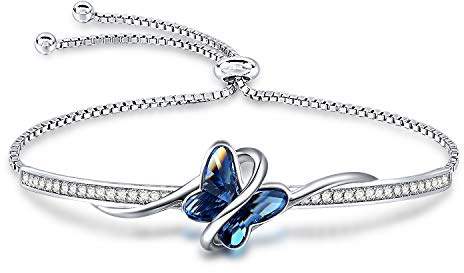 GEORGE · SMITH Bracciale Donna Argento, Regolabile Bracciale Farfalla con Cristallo 5A - Idee Regalo Donne per Natale, Anniversario, Pompleanno Con scatola