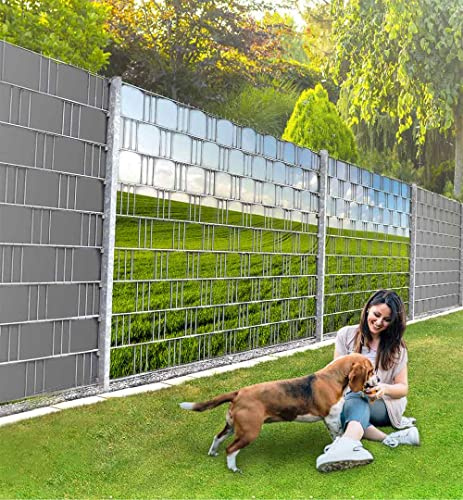 MyMaxxi Infinity Zaunsichtschutz | Field 02 beide Teile Motiv 9 Streifen | Sichtschutzstreifen für Doppelstabmattenzaun | Windschutz Sonnenschutz Blickdicht | Sichtschutz Garten | Sichtschutz