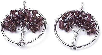 PandaHall Edelstein Chakra Kristall Baum des Lebens Charms Anhänger, Natürlicher Granat,