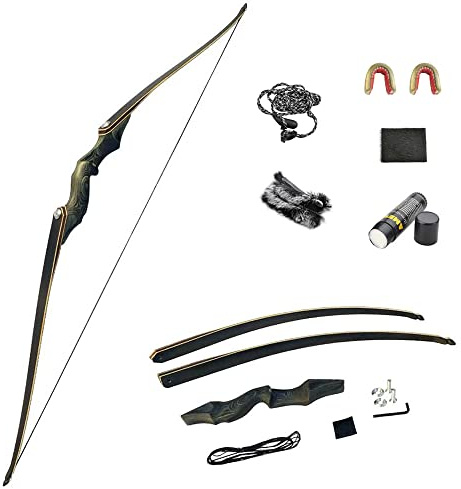 SHARROW Bogenschießen Takedown Langbogen Jagd Recurve Bogen 60 Zoll Traditioneller Jagdbogen Longbow Erwachsener Holz Bogen Griff 25-60lbs Rechte Linke Hand (25lbs, Linke Hand)