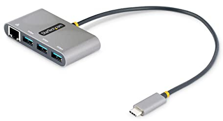 StarTech 3-Port USB-C Hub, Gigabit Ethernet, 3X USB-A Splitter, 30cm | RJ45, Thunderbolt 3 Adapter, USB-C auf USB-A Verteiler, Wake-on-LAN, Jumbo Frames, Reiseadapter