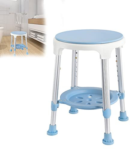 YRHome 360°Drehbarer Duschhocker Höhenverstellbar Badestuhl Duschstuhl Anti-Rutsch Badhocker mit praktische Ablage bis 150KG Duschhilfe Badsitz Duschsitz für senioren