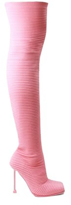 Lemonade Women's Over The Knee Heels Boots High Heel Stretch Knit Pointed To Thigh Long Boots -That Girl Pink 11