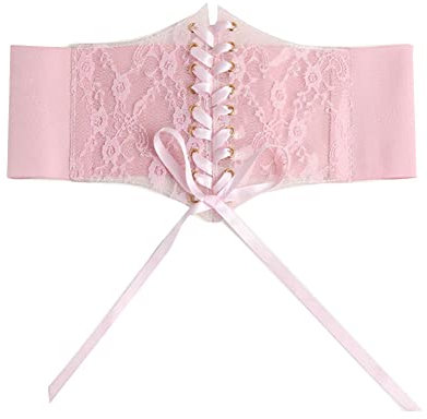 DAIHAN Damen Breit Bestickte Spitze Stretch-Gürtel Kleid Dekorativ Elastischer Cinch Gürtel Bund Wickeln Sie Korsettgürtel Wickel Taillengürtel mit verstellbarer Bindung Rosa