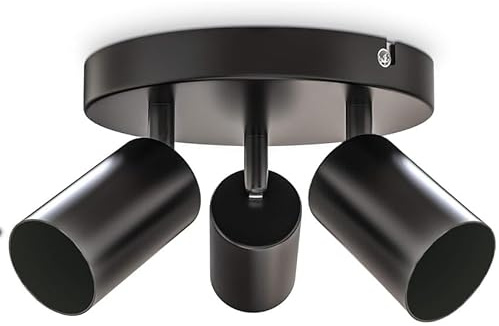 Levitantes Foco de tres vías, color negro, sin fuente lumínica, ideal para personalizar iluminación en espacios diversos.