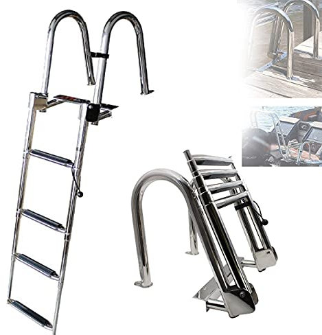 FENGSSLL Echelle Bateau, Télescopique Robuste pour Bateaux Pliable - Échelles de Bain en Acier Inoxydable pour Personnes Lourdes, pour Piscines/Yacht Marin