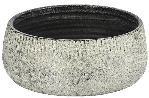 Dehner Pflanzschale Yves, Moderne Used-Optik, Ø 21 cm, Höhe 11 cm, Keramik, Silber
