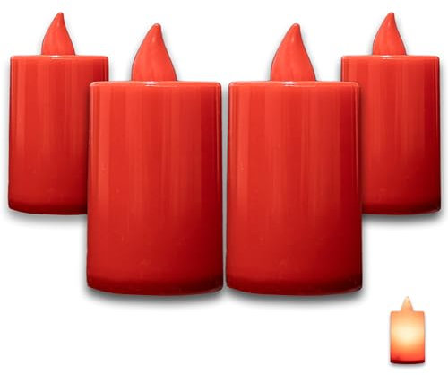 Velas led rojas con pilas para navidad con efecto llama. Velas decorativas para belen, arbol, corona adviento. 4 Velas led efecto llama artificial para decoracion romantica