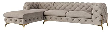S-Style Möbel Milton Chesterfield Ecksofa Sofa L-Form Couch Eckcouch Wohnzimmer Möbel Wohnlandschaft Polstersofa mit Metallfüßen 5-Sitzer 305x200x73 cm Dunkel Creme Links
