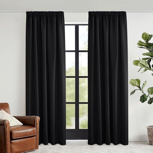 KGORGE Blickdichte Vorhänge Hitzeschutz Thermovorhang mit Kräuselband | Schwarz,2er Set,240 x 140 cm(HxB),Thermo Vorhang gegen Hitze für Schienensystem,Verdunkelung,Sonnenschutz,für Wohnzimmer