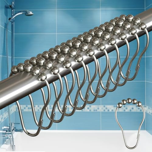 BigFoot Shower Curtain Hooks - 12 Rust-Resistant Stainless Steel Shower Curtain Rings, Easy Glide & Secure Hold, Fits Any Shower Curtain Rod, Rings Hold Liners & Curtains, Nickel Color