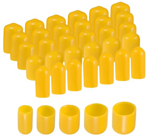 QUARKZMAN 100 Stück Gummi Endkappen 6/9/12/16/19mm Gummikappen, Runde Kunststoffkappen Abdeckkappen Schutzkappen Stopfen für Metallstäbe Elektrokabeln Rohr Schrauben Bolzen Flaschen, Gelb