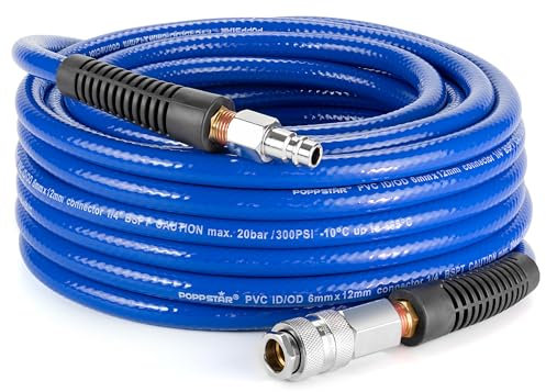 Poppstar Manguera para aire comprimido de PVC 6/12 mm, longitud 15 m, conexión rápida & enchufe macho, 20 bar, azul