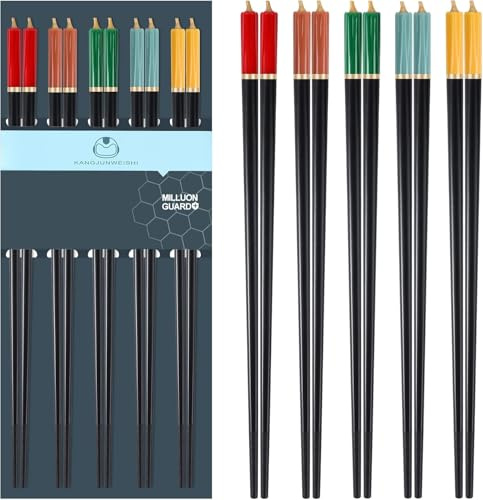 5 Pairs Chopsticks Premium Reusable Dishwasher Safe, 9.57 inch/24.3cm Matte Non-Slip Chopsticks, Chinese Style Japanese Korean Chop Sticks for Food & Cooking