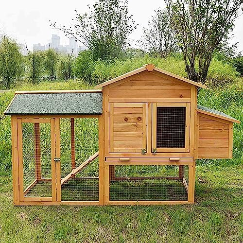 Großer Kaninchenkäfig mit wasserdichtem Deckel aus Holz Hühnerstall Entenhaus Außengehege Meerschweinchen Habitat mit ausziehbarem Tablett und Rampe