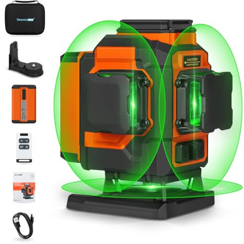 Kreuzlinienlaser grün,TakamineTech 3X360 Grad Laser Wasserwaage Selbstnivellierend,3D Kreuzlaser 12 Linienlaser,Baulaser für Innenbereich Baustelle,Wandlaser mit wiederaufladbarer Batterie(Type-C)