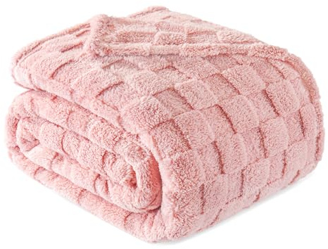 Exclusivo Mezcla Coperta Plaid Pile di Flanella per Divano, 230x270 CM Coperta Letto Matrimoniale con Motivo a Scacchi, Morbida e Calda, Rosa