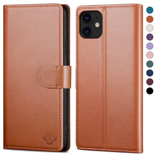 SkyDuck für iPhone 11 6.1 hülle PU Leder[RFID-Schutz] handyhülle für iPhone 11 6.1 Klapphülle Kartenfach mit 1 Gehärtetes Glas Schutzfolie,stoßfestes Handy hülle für iPhone 11 Case,Hellbraun