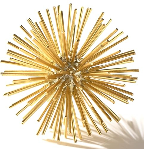 MOCOME Gold Sphere Decor, Metal Gold Starburst Tabletop Sculpture Decor, Modern Metal Starburst Centerpiece, Spike Ball Decoration for Home Decor