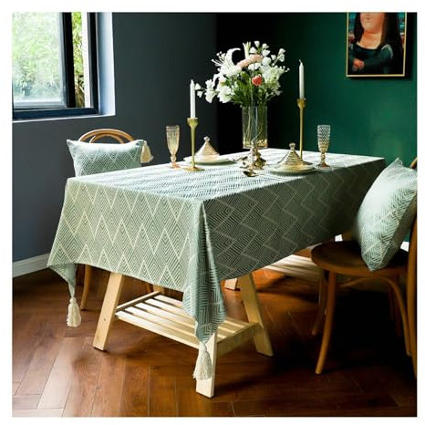BCughia Tischdecke 135x135 Grün, Tischdecken Wasserabweisend Rechteckig Polyester Jacquard Welle Muster Tischdecke für Küchentisch