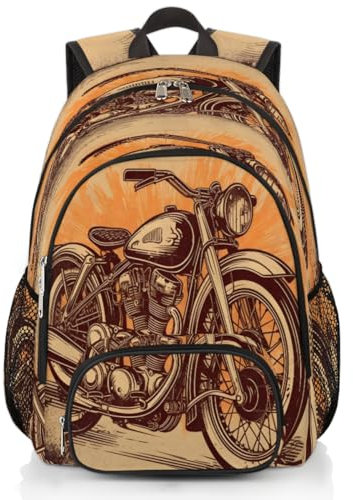 Vintage-Motorrad-Rucksack, Mehrzweck-Rucksack für Kinder, Mädchen, Jungen, Männer, Frauen, Unisex, 18,4 l, Rucksack, Schule, Büchertasche, lässiger Laptop-Tagesrucksack, Tasche, farbig, XXL