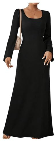 SweatyRocks Abito Maxi da Donna a Maniche Lunghe Elegante Maxi Vestito con Allacciatura Abito da Sera per Matrimonio Abito Invernale Autunnale, Nero , M