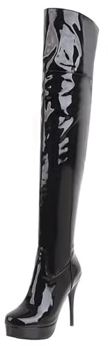 HSyc JRX Plateau Overknee Stiefel Lack Stiletto High Heels Langschaft Stiefel 37