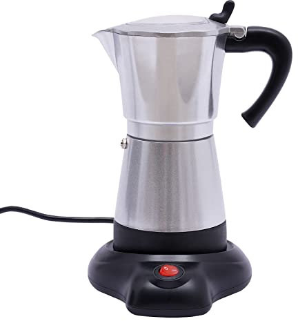 PUDLOR Macchina per caffè espresso elettrica, 300 ml, contiene 6 tazze, con base girevole a 360°, macchina moka, tre colori disponibili (argento)