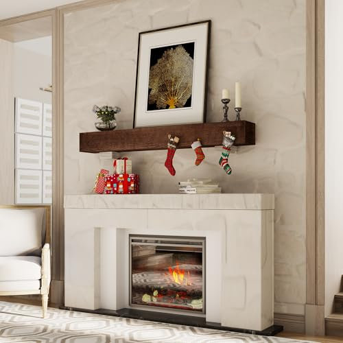 Heimlove Mantello per camino, da 122 cm, per sopra il camino, mensola da parete in legno rustico per la decorazione della casa, mensole rustiche per camino, 121,9 x 20,3 x 15,2 cm, noce scuro