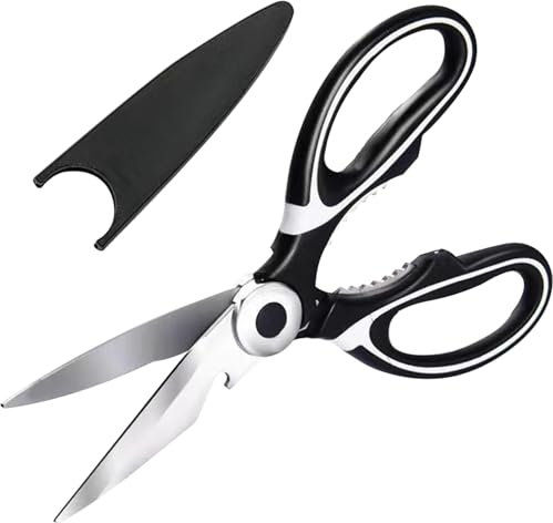 Kitchen Scissors, Heavy Duty Utility Food Scissor, Stainless Steel Kitchen Shears with Cover, Sharp Cooking Scissors for Meat Chicken Fish Nut Vegetable Herb, Bottle Opener (Multi Color)