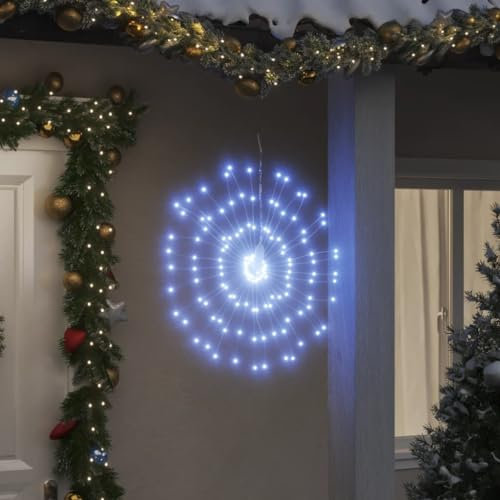 Homgoday Luces de Navidad de Estrellas 4 uds 140 LED Blanco frío 17 cm, Adorno Navideño, Luz Decorativa navideña, Iluminación para Hogar Exterior