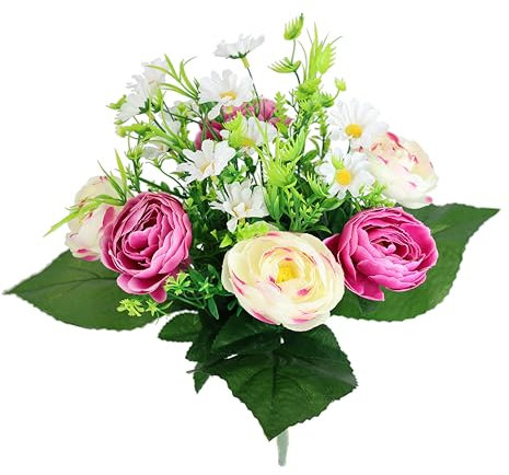 Kunstblumenstrauß Ranunkeln Margeriten Blumensträuße Seidenblume Kunstblume wie echt Dekoblume Deko Blume Bouquet Mittelstück Blumenstrauß Hochzeit Hochzeitsdeko Brautstrauß Tischdeko Gänseblümchen