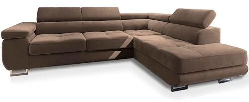 Masseno Ecksofa Selva R-S mit Schlaffunktion L-Form, Glamour Sofa mit Bettkasten, Wohnzimmersofa, Couch, Soffa, Bettsofa, Couchgarnitur - Beige, Monolith 09