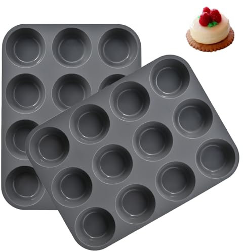 Hao Zhu 2 Pack Muffin Trays, 12 Cup Silicone Muffin Pan,Non Stick Muffin Cupcakes Tin, Baking Mould for Muffins or Cupcakes,Baking Moulds Tins:30 x 22 x 3 cm