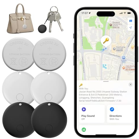 Air Tracker Tags 4 Pack with 2 pcs Replaceable Batteries, Bluetooth Tracking Device Works with Find My App Only Support iOS/macOS, for Vehicles, Wallet, Keys, Luggage, Suitcases, Bags, Bicycle