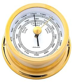 Autonautic - Barómetro Aneroide Náutico de Latón con Baño de Oro, de Alta Resistencia al Ambiente Marino, para Embarcaciones o Decoración - 72mm (ø) - Hecho en España.