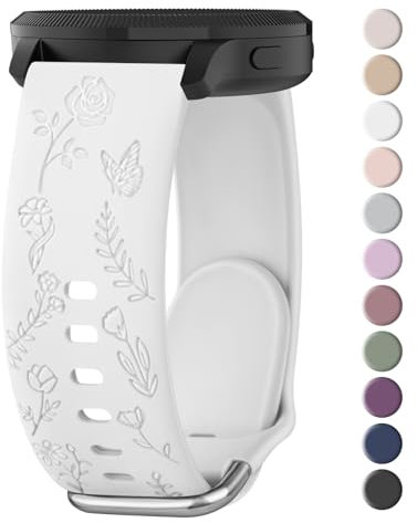Amzpas Armband 20mm für Garmin Venu Sq/Sq 2 Music Armband Damen Herren,Silikon Floral Gravierte Ersatzarmbänder Uhrenarmband für Venu/2 Plus(Weiss)