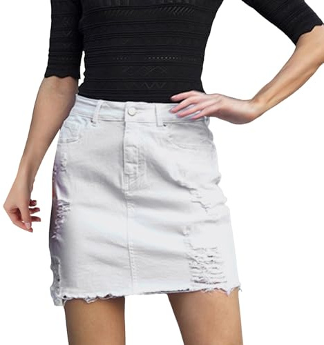 Falda vaquera para mujer, cintura baja, falda vaquera, falda corta para mujer, tallas grandes, falda vaquera elástica, minifalda de cadera, falda de verano Y2k, minifalda de verano, Blanco, XXL