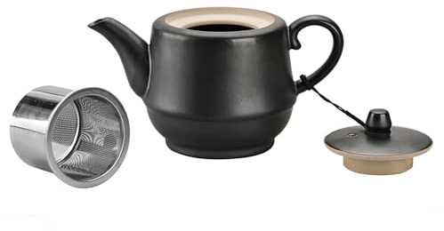 NCQIXIAO Tetera de cerámica de estilo rural con infusor de acero inoxidable, tetera de porcelana de 473 ml con hojas sueltas (negro)