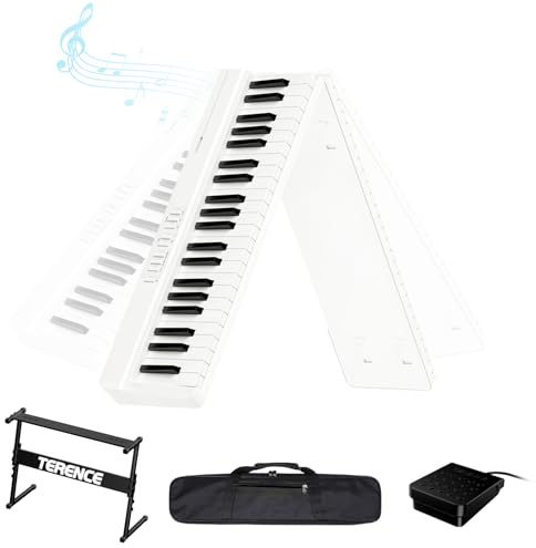 TERENCE E piano 88 Tasten Keyboard Piano tragbares Klavier halbgewichtete Tastatur geeignet für Anfänger und Experten integrierte Video und Audio-Aufnahmefunktion Bluetooth MIDI-Schnittstelle Weiß | Keyboard Piano mit halbgewichtete Klaviatur, 10-Stunden-Akku, 10-W-System mit 4 Lautsprechern, Doppel-Subwoofern