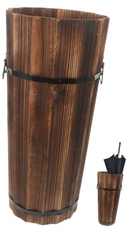 CVUTOVO Wooden Umbrella Stand Walking Stick Holder Carbonized Wood Small Size Nordic Style Tall Umbrella Storage Rack for Entryway Hallway Organizer
