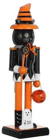 STOBAZA Black Cat Nutcracker Statue - Wooden Halloween Nutcracker Soldier Figurine For Fireplace Kitchen Table Holiday Decoration