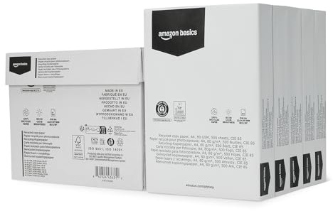 Amazon Basics papier 100% recyclé A4 80g, carton de 5 ramettes de 500 feuilles