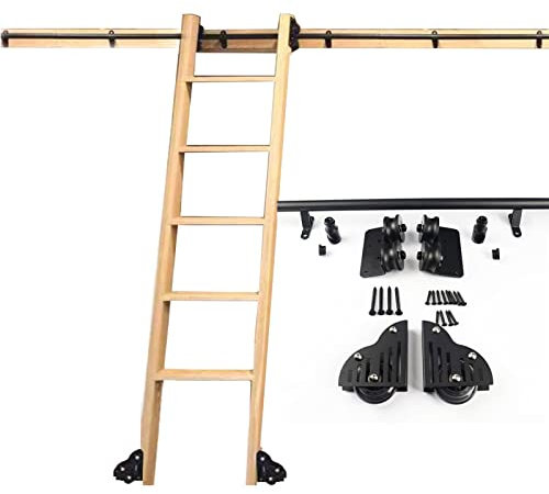 Schiebeleiter-Bausatz, rollende Bibliotheksleiter, Schienenschiene | Rollleitern für Bücherregale, Lager, Bar, Schrank, mobiles Leiter-Hardware-Kit, Kohlenstoffstahl, 100 cm Schienen-Kit