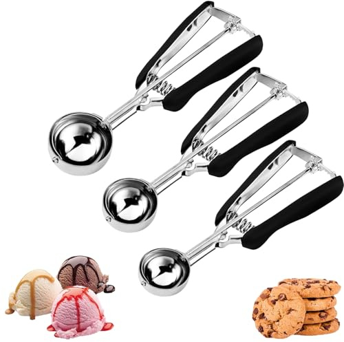 Cookie Scoop Set - 3-Piece Set, Cookie for Baking, Cookie Dough Scoop, 1 Tablespoon/2 Tablespoon/3 Tablespoon, Made of Stainless Steel, Suitable for Cakes, Muffins, Ice Cream, Truffles