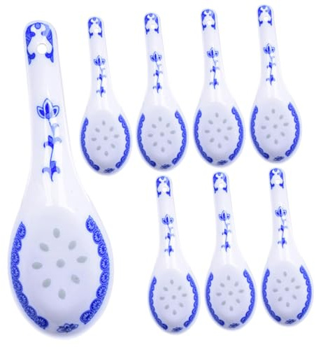 UTHCLO 8 pièces Lot de Cuillères à Soupe Céramique Bleu et Blanc Cuillères de Service Résistantes Chaleur pour Soupe Ramen et Apéritifs Ustensiles Alimentaires Décoratifs Remplaçables
