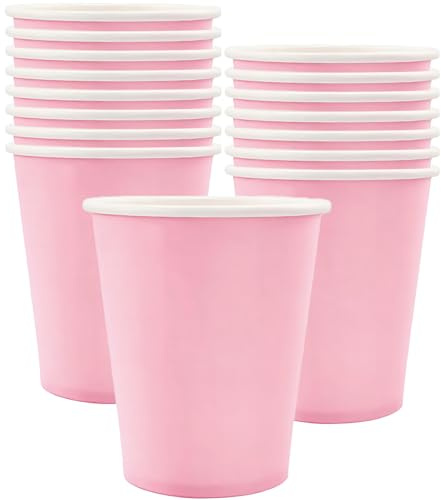 MOMAHUA 16 Stück Rosa Pappbecher, 250ml Becher Papier Partybecher Trinkbecher Hochzeit Cups für Hochzeit, Kinder DIY, Partybedarf, Tee, Heißen und Kalten Getränken Kaffee Becher