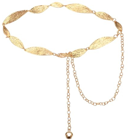 sourcing map Western Metal Concho Belt, Women Waist Chain Belt, Country Concert Outfit for Music Festival Outfit with Jeans Dress, Leaves, Gold Tone