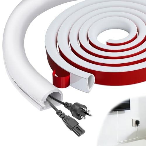 ddckj 1.5M Mini Kabelkanal Weiß Selbstklebend Flexibler Kabelkanal Kabel Verstecken zum Schutz 1 Kabel Halbrunde Kabelschacht für alle Netzkabel in Haushalt, Bür und Schule